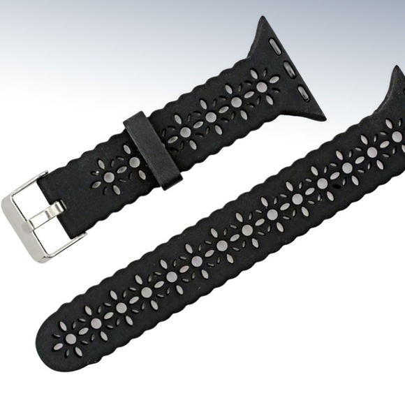 Black Lace Cut-Out Silicone Watch Band for 42mm 44mm 45mm Apple Watch - Picture 1 of 2